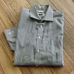 Joseph Abboud Men’s Non-Iron Button Up White Black Striped Cotton 16 32/…